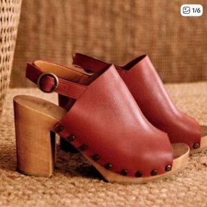 Sezane Dakota High Clogs Terracotta Leather Size 39 (US 8)